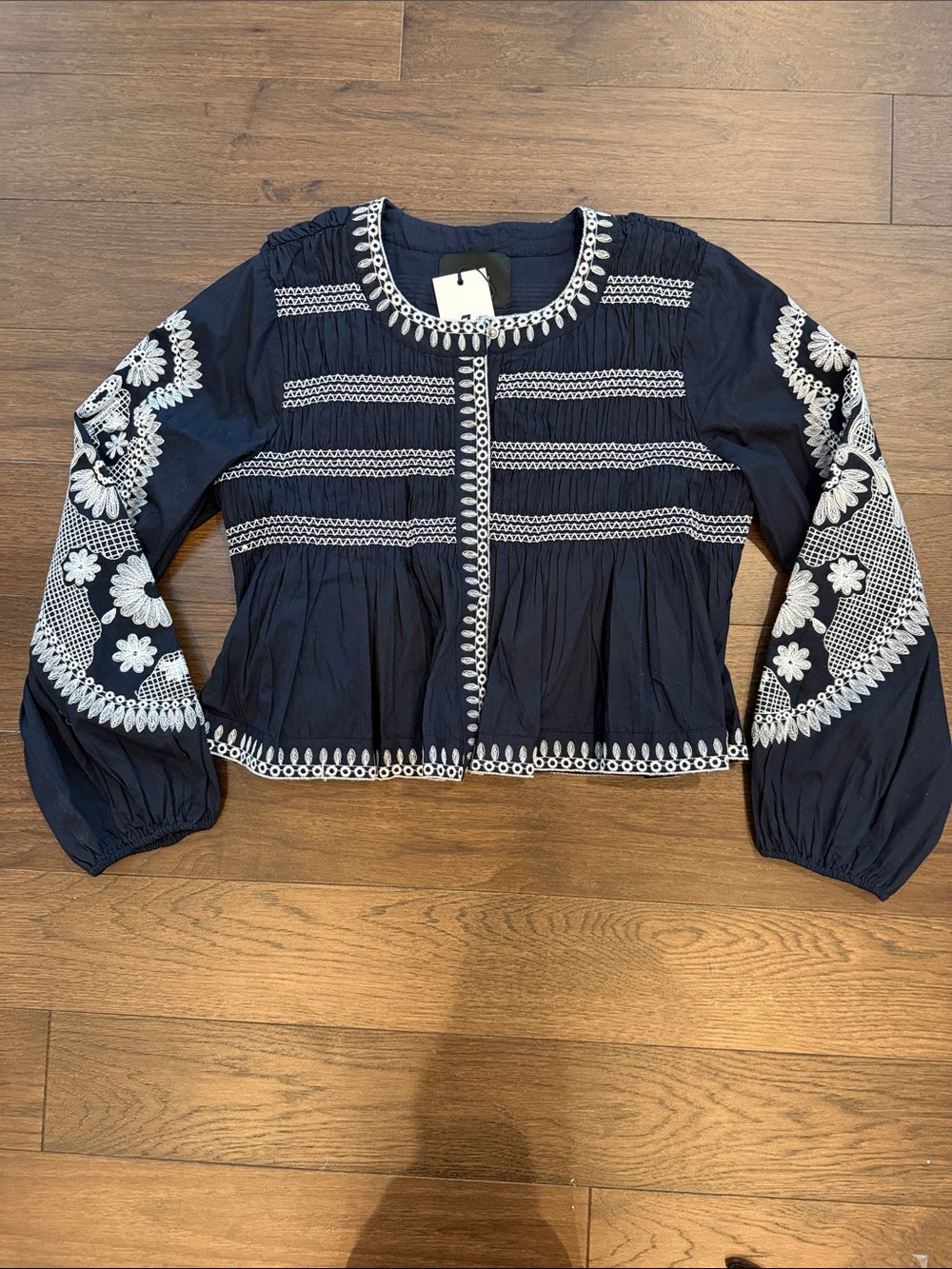 7 For All Mankind Navy Jacket with White Embroidery Size Large NWT - C30-107